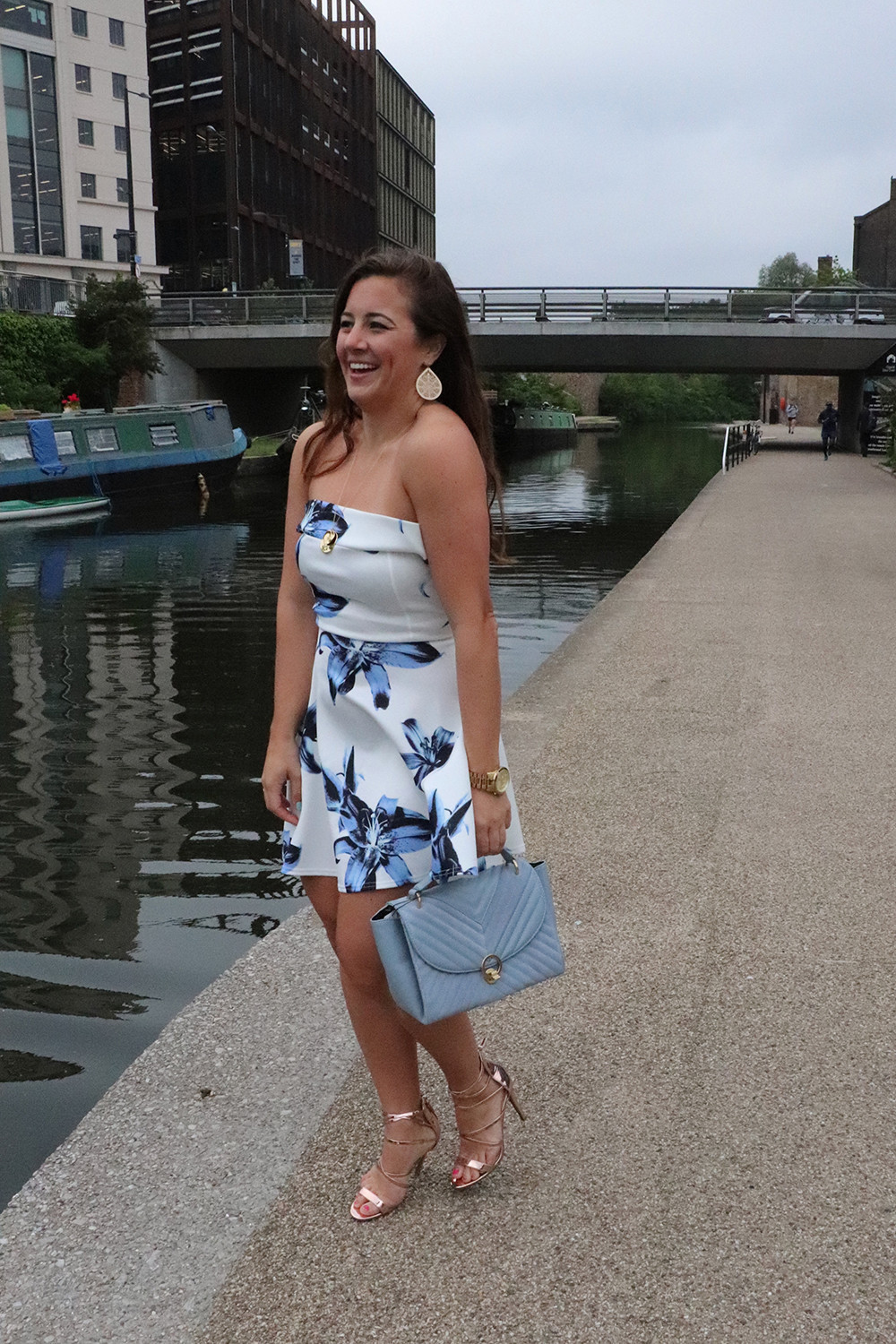 Carmellita Floral Off The Shoulder Skater Dress and BP. Alexy Sandal in Rose Metallic