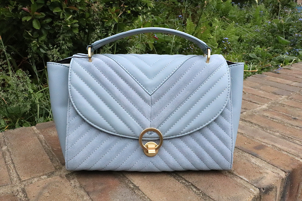 Quilted Crossbody Bag with Leather Details in Sky Blue