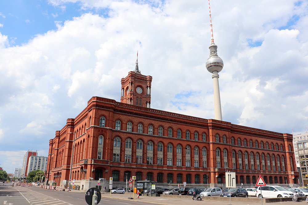 The Berlin Town Hall (Rotes Rathaus) and the Berliner Fernsehturm