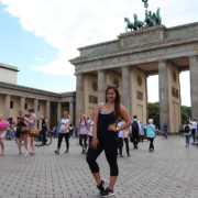 Berlin Bike Tour - Kelly at the Brandenburg Gate
