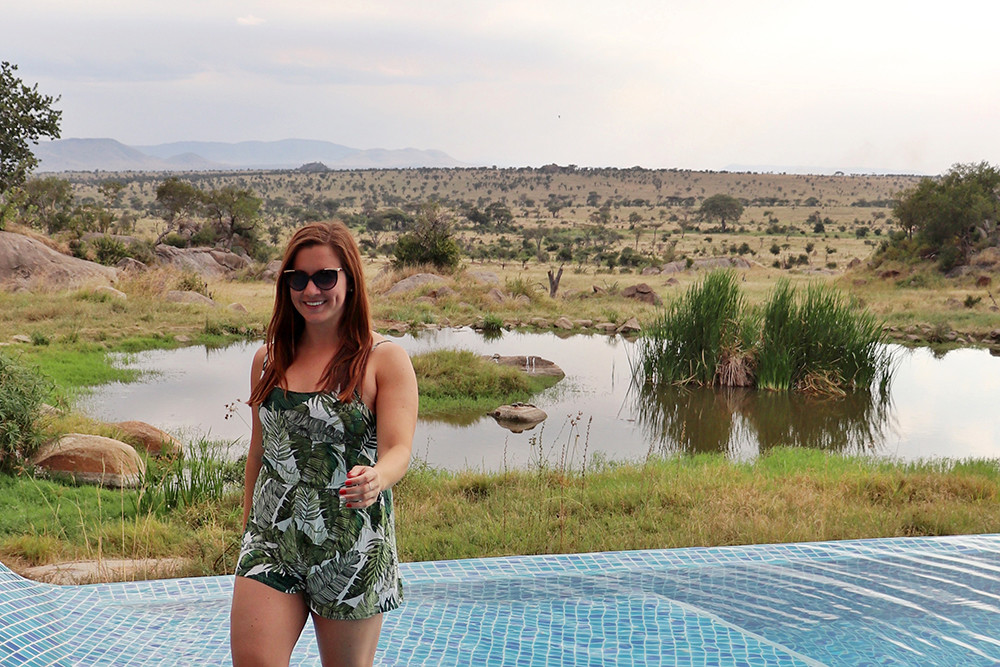 Gold Sunglasses and Palm Leaf Romper at the Four Seasons Serengeti