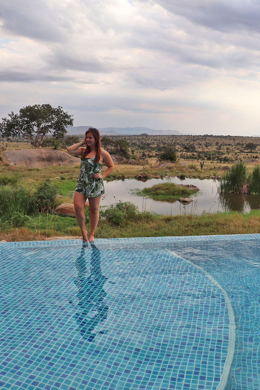 Palm Leaf Romper at the Four Seasons Serengeti Infinity Pool