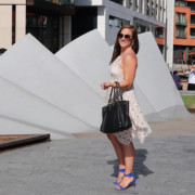 Free People Just Like Honey Lace Dress and Prada Vitello Daino Shopper