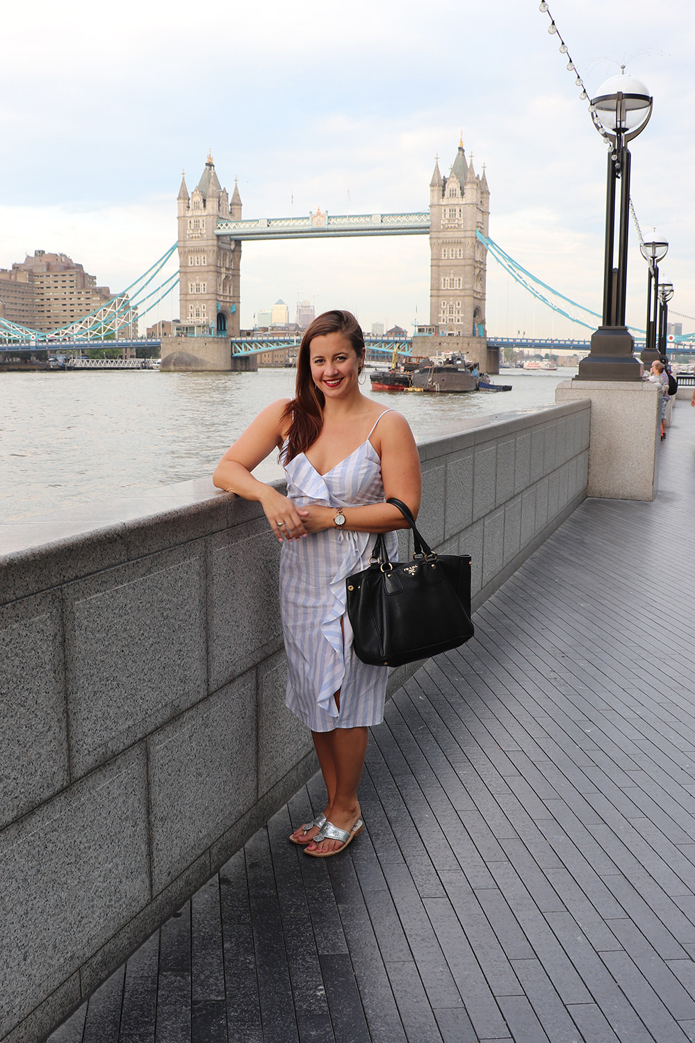 Prada Bag, Zara Frilled Striped Dress&nbsp;and Jack Rogers in London