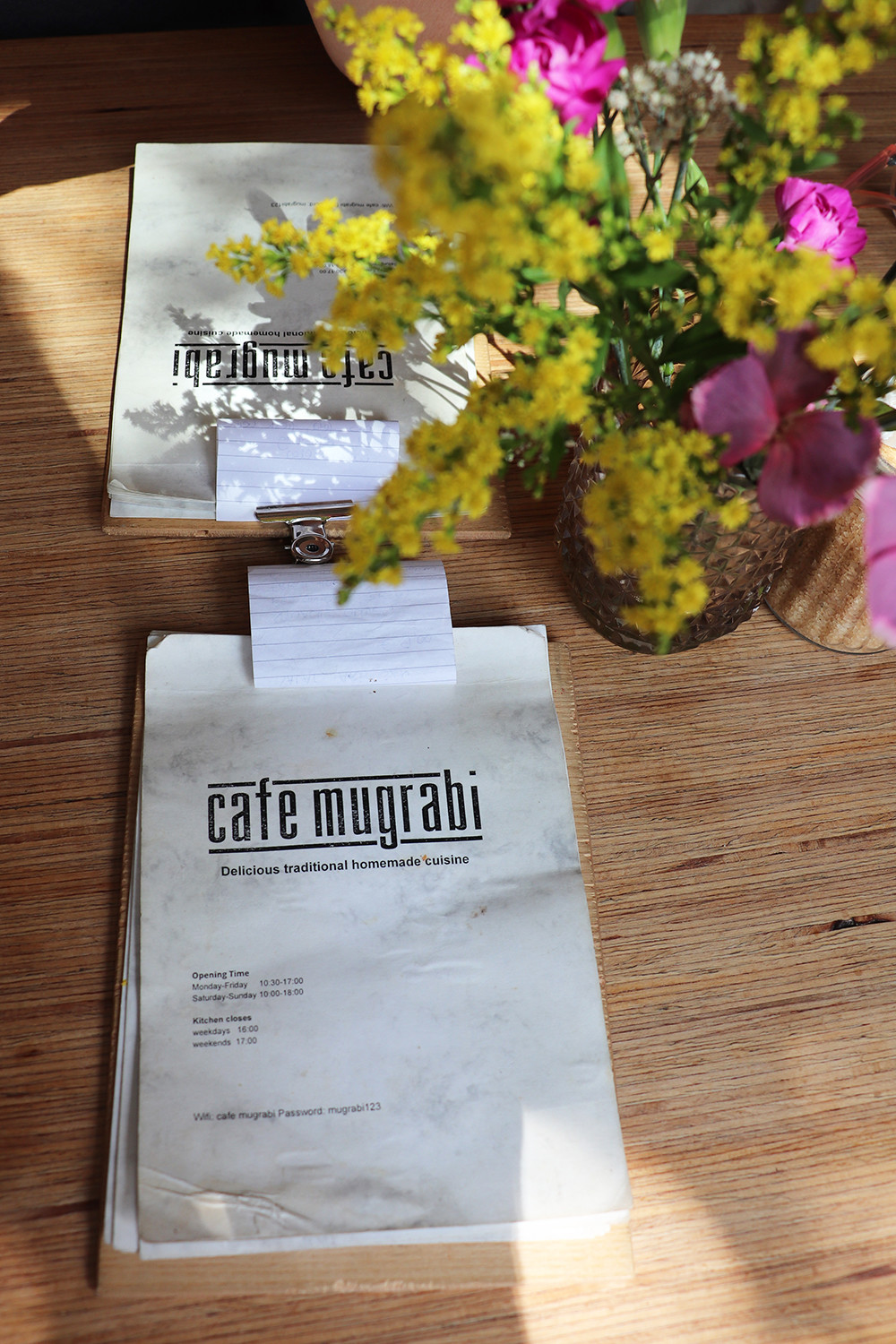 The Menu at Cafe Mugrabi