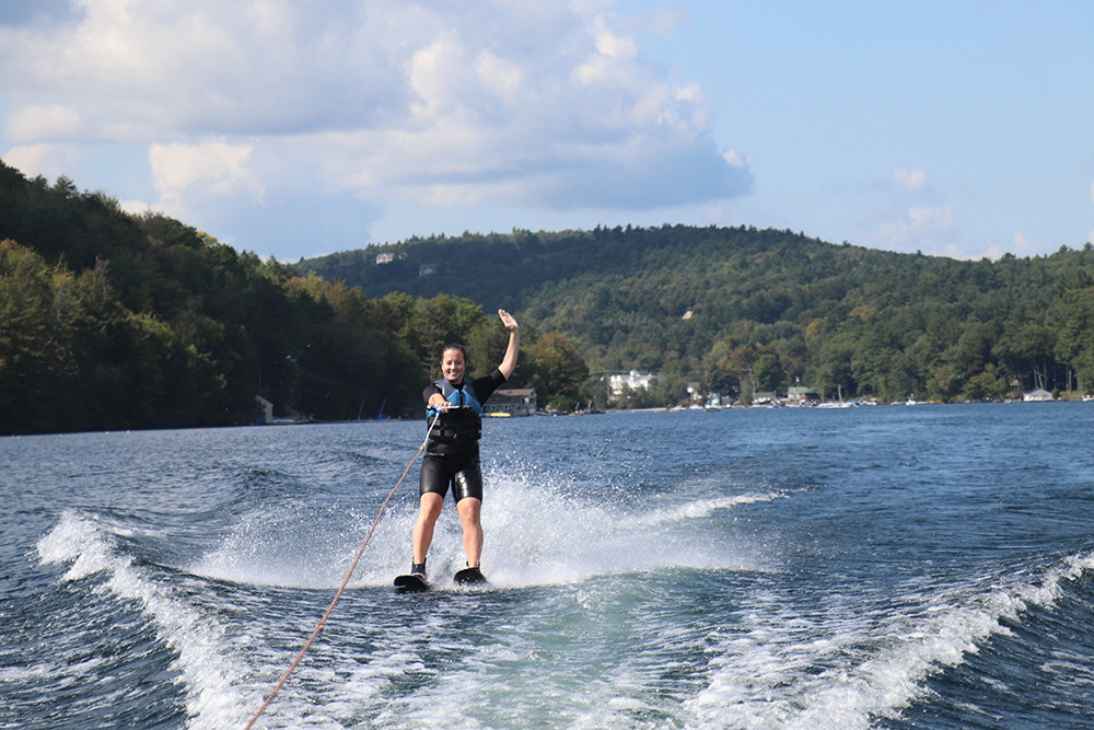 Last of Summer - Kelly Waving While Waterskiing on Lake Sunapee