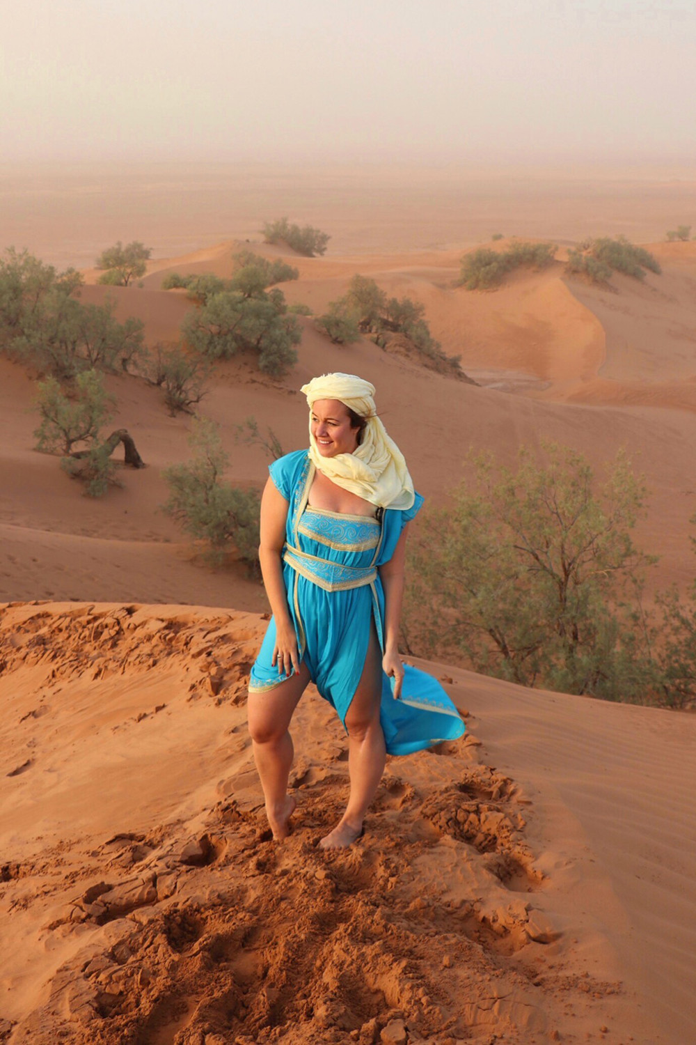 Camping in the Sahara - Dunes in a Traditional Caftan