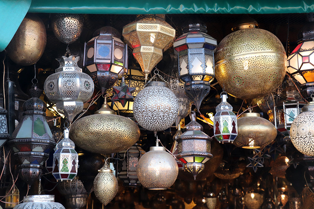 Silver and Glass Lamps in the Marrakesh Medina
