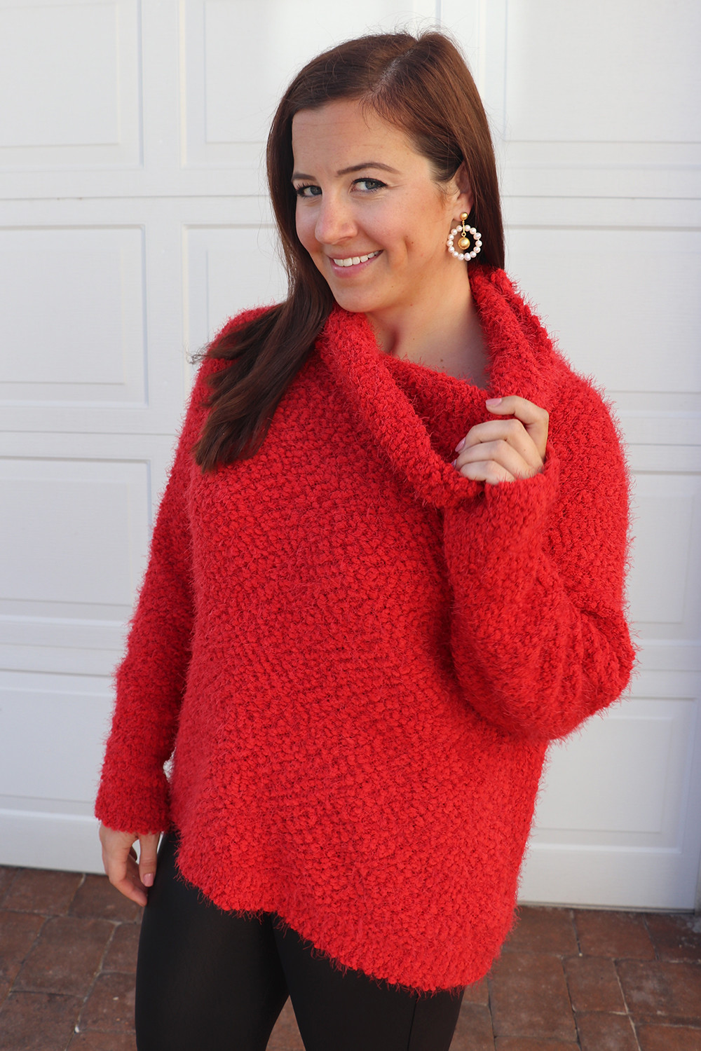 Cupcakes and Cashmere Red Cowl Neck Sweater and Leather Leggings