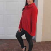 Red Cowl Neck Sweater and Leather Leggings