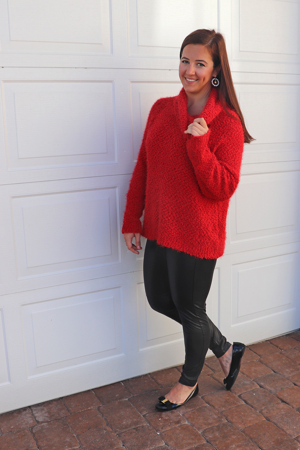 Red Cowl Neck Sweater and Leather Leggings.02