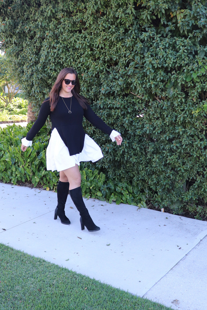 ENGLISH FACTORY Knit Combo Dress and Geox Suede Heeled Knee Boot