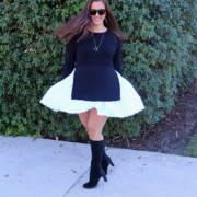 ENGLISH FACTORY Knit Combo Dress and Geox Suede Heeled Knee Boot With Stretch Back