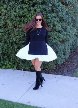 ENGLISH FACTORY Knit Combo Dress and Geox Suede Heeled Knee Boot With Stretch Back