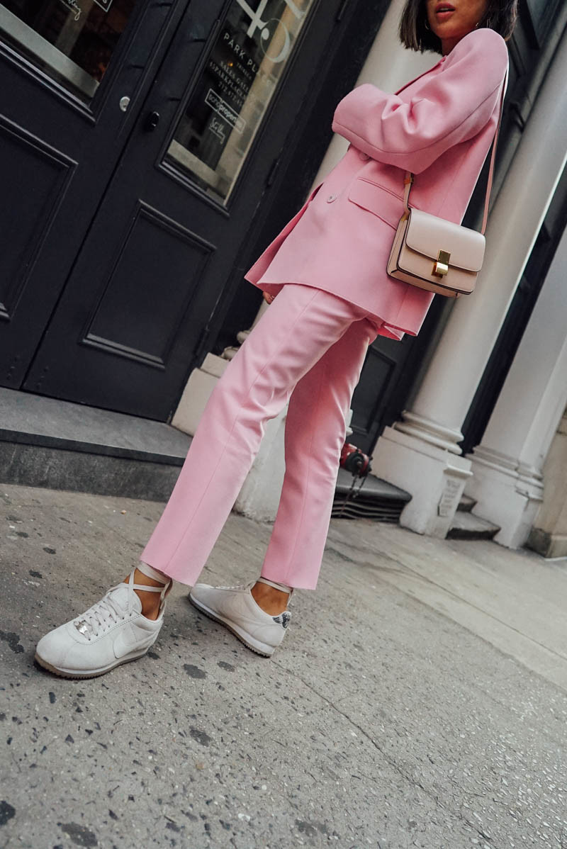 Pink Monochrome Suits - Aimee_song_of_style_MSGM_pink_blazer_white_nike_cortez