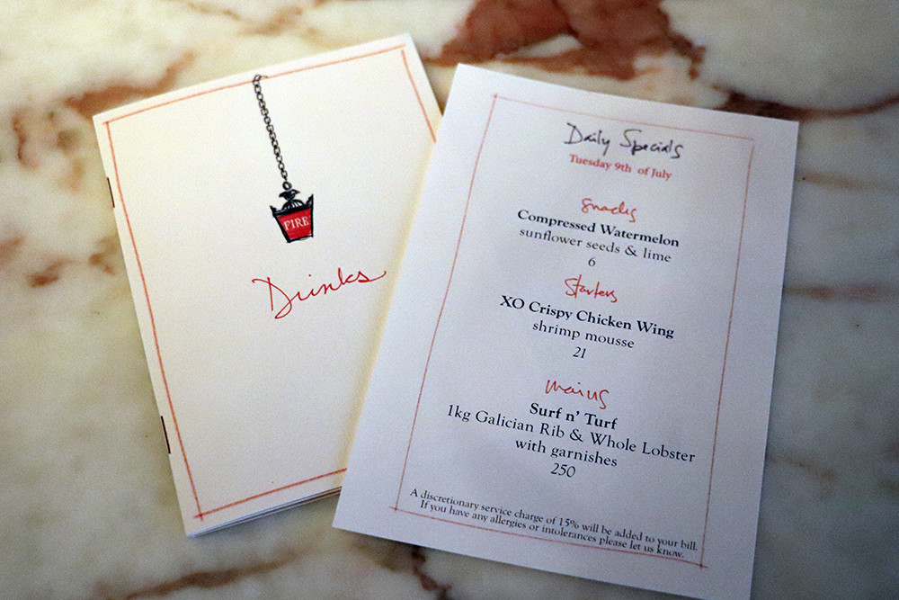 Chiltern Fire House Drinks and Specials Menu