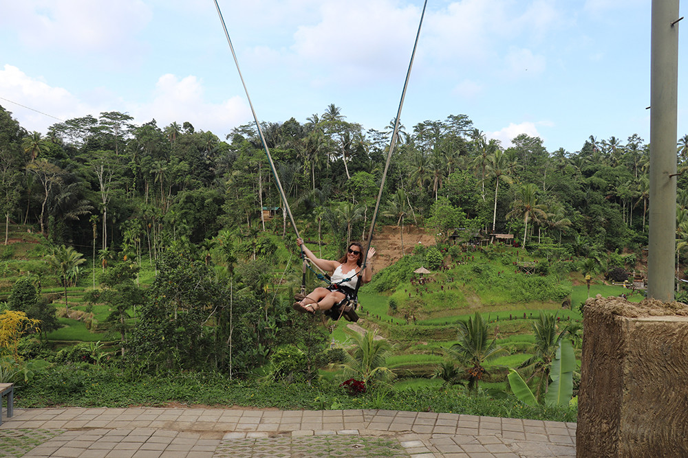 Waving from the Natural Terrace Rice Swing at Tegallalang Rice Terrace