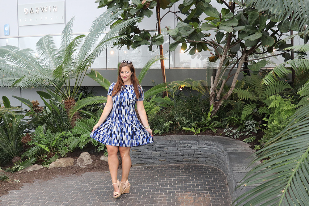 Curtsy Blue Abstract Dress at the Sky Garden