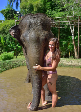 Kelly Hugging Bali Elephants