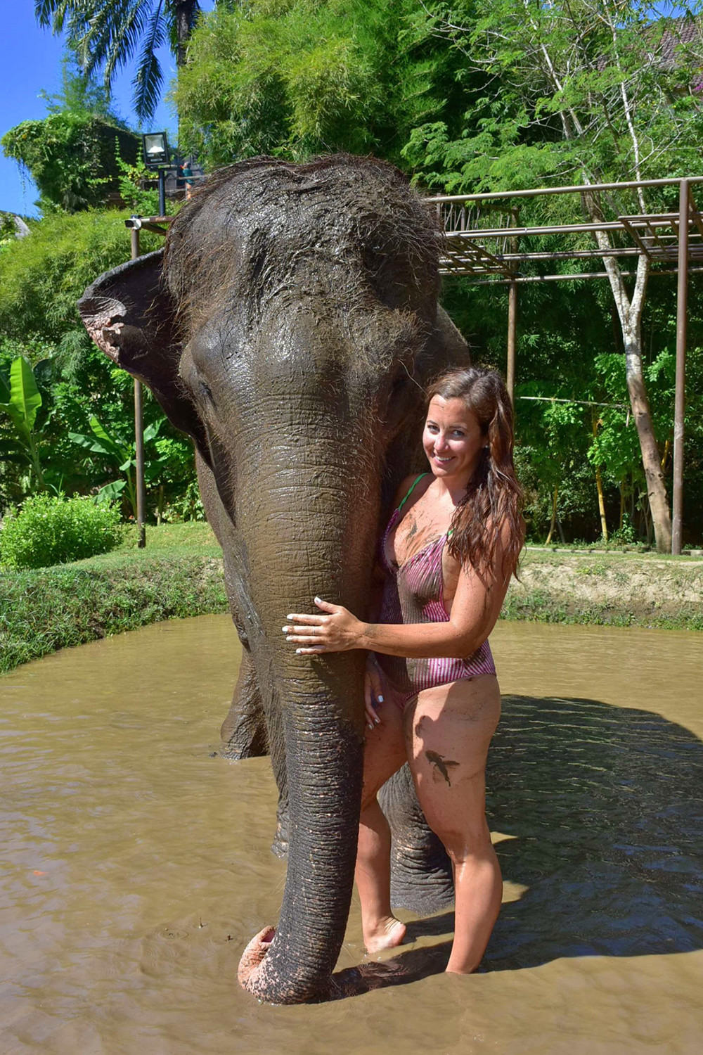 Kelly Hugging Bali Elephants