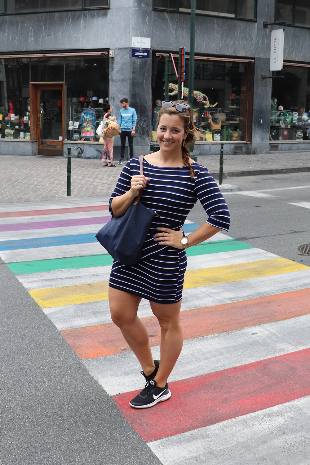 Navy Stripes in Belgium and Longchamp - Navy Stripe Dresses