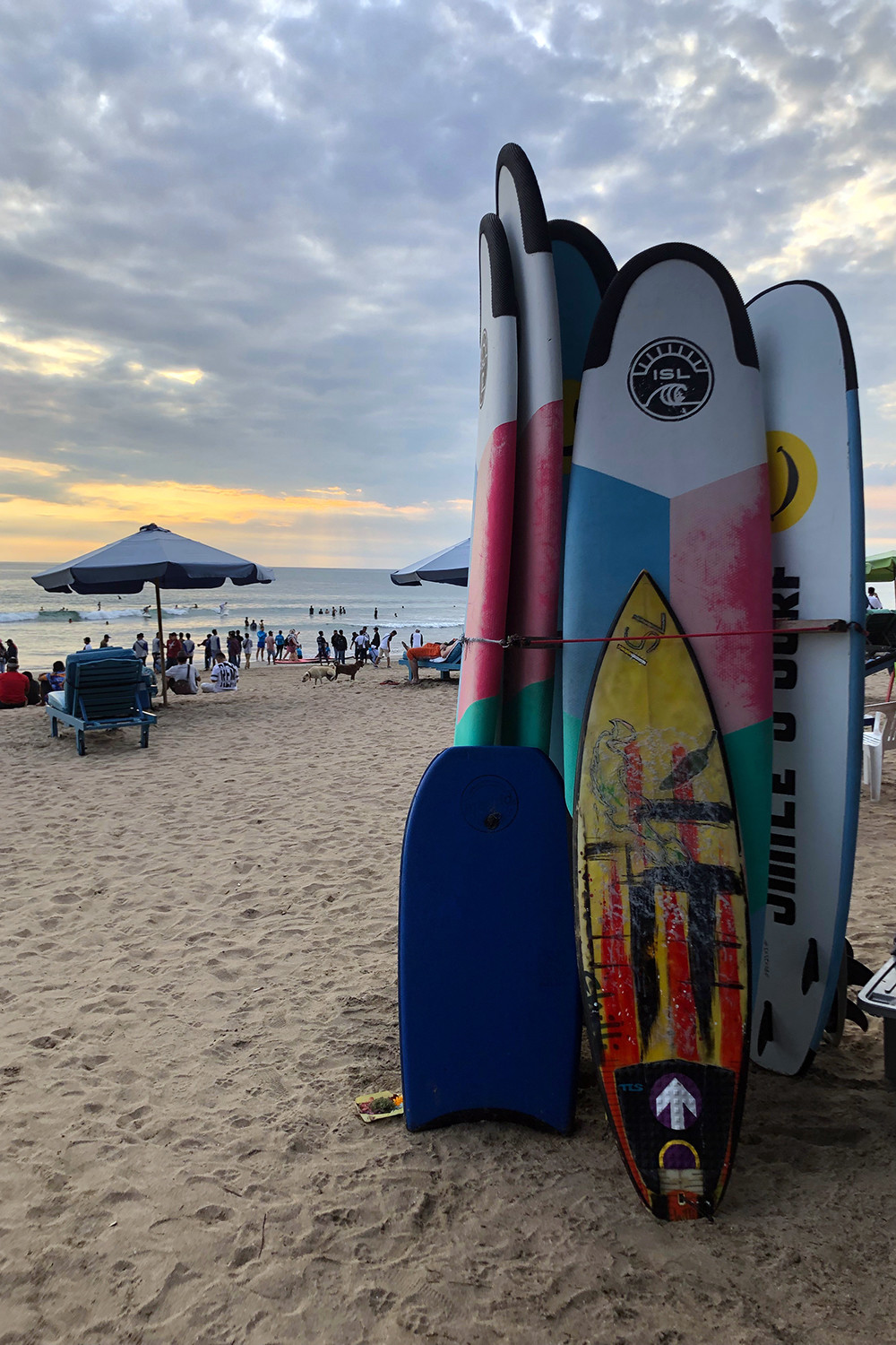 Surfing in Bali - Boards on Legian Beach