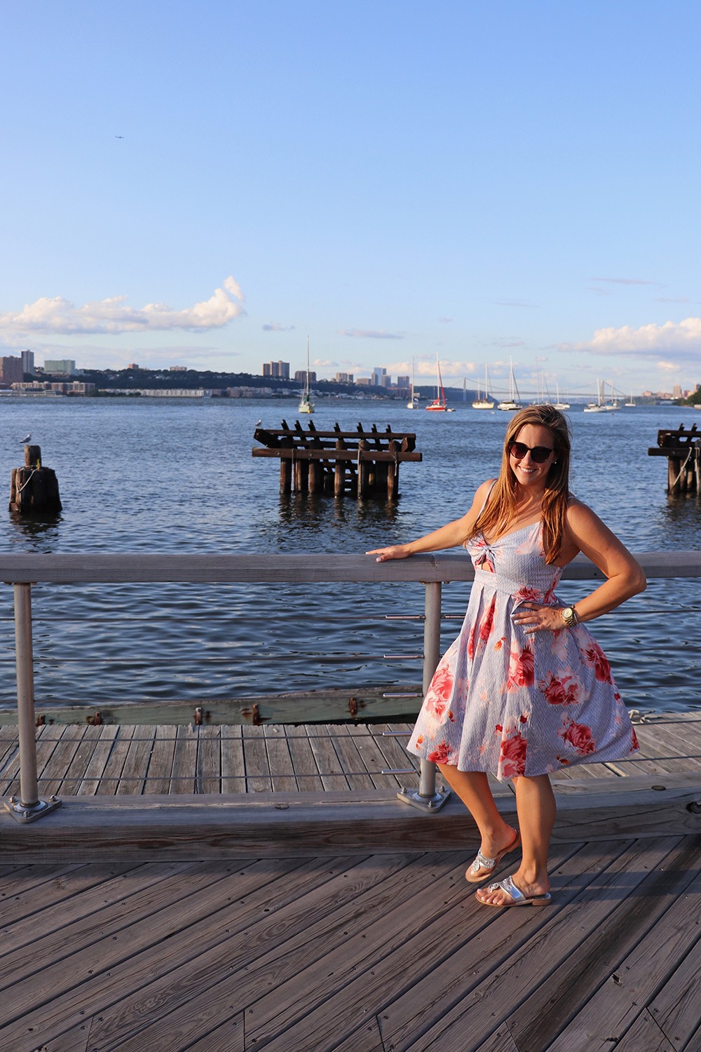 New York Blogger in Tie Front Dress on the Hudson River