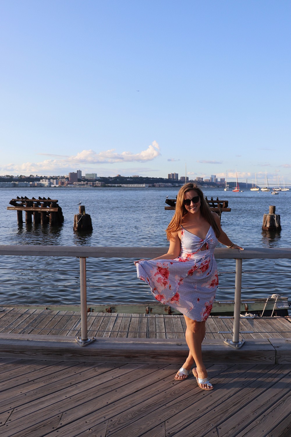New York City Blogger in Tie Front Dress on the Hudson River
