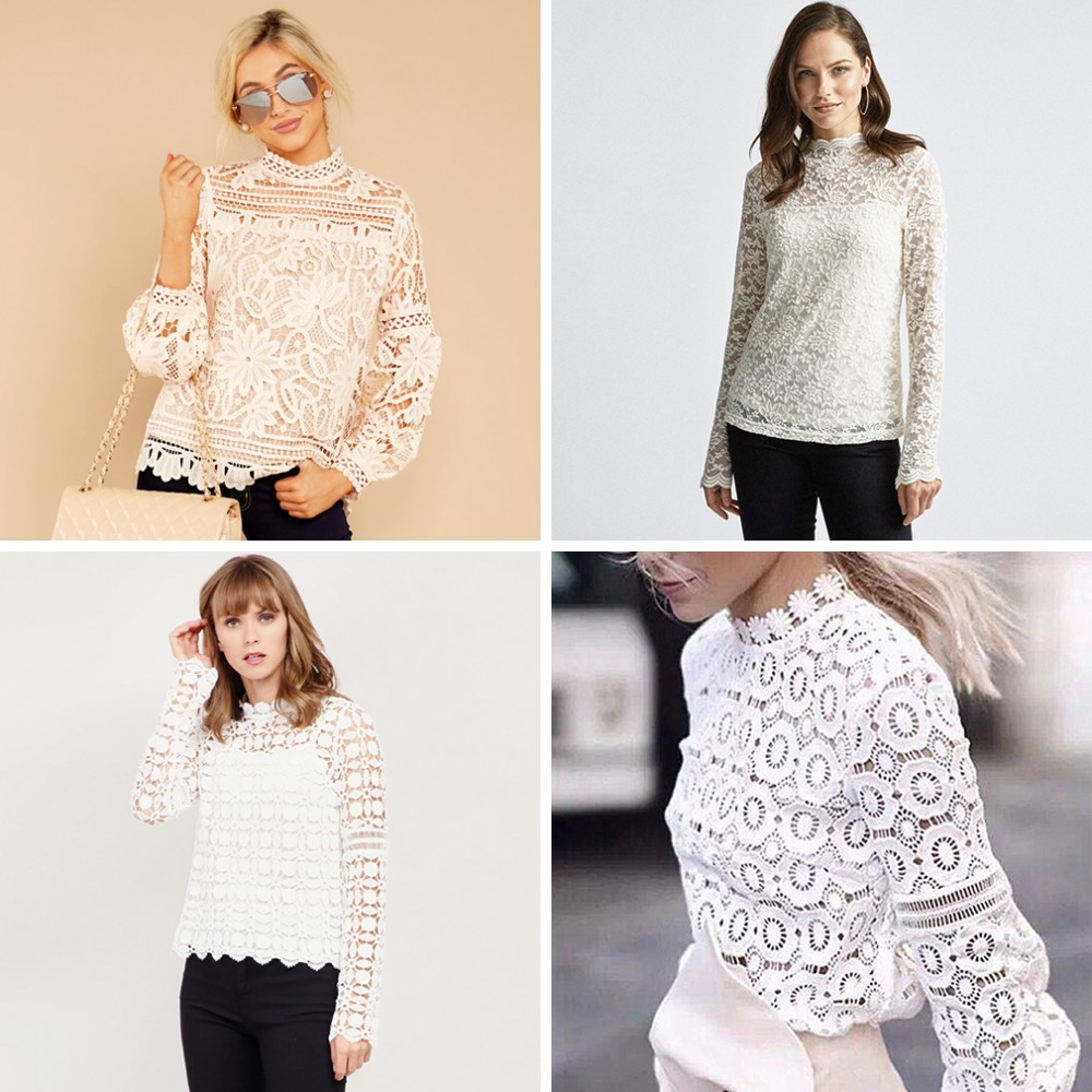 Long Sleeve White Lace Tops for Fall and Winter 2019