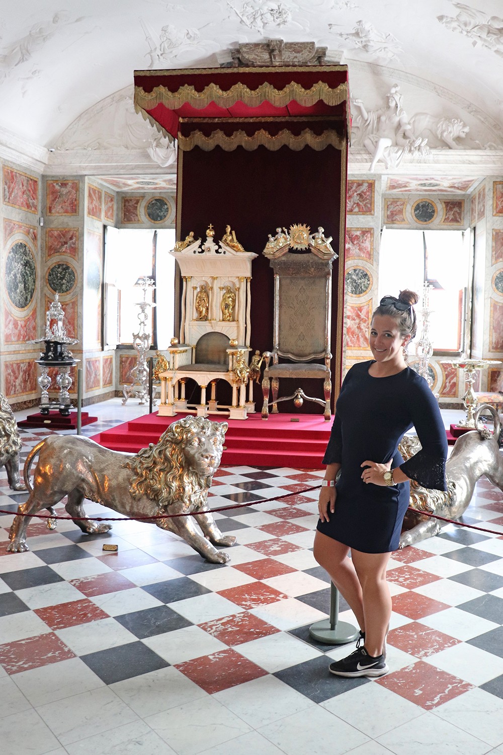 Travel Blogger Kelly in a Navy Dress in Copenhagen