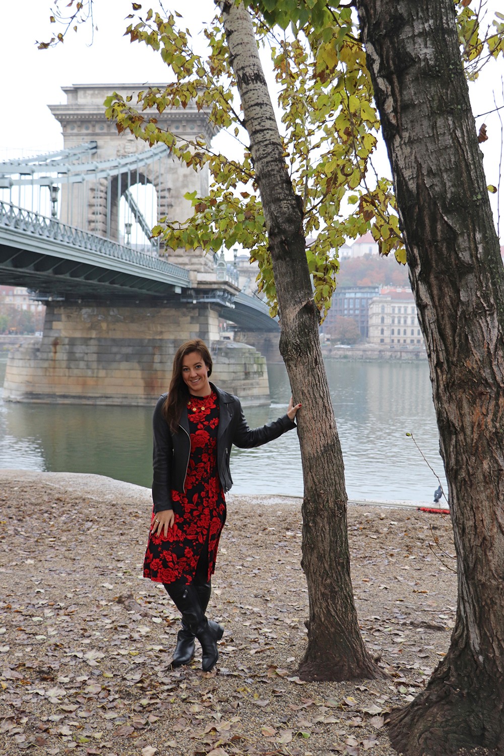 Travel Blogger in Red and Black in Budapest Hungary
