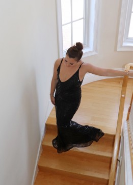 VIJIV Vintage Long Formal Evening Gown in Mermaid Black Sequin