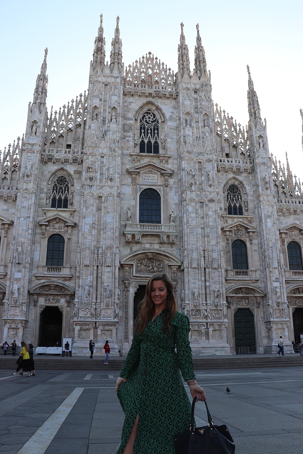 Zara Printed Maxi Dress and Prada Vitello Daino Shopper