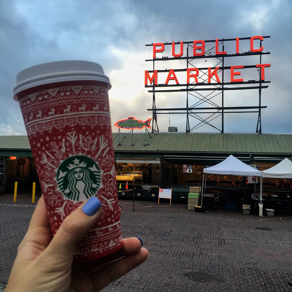 Pike Place Starbucks Holiday Coffee at the Public Market in Seattle