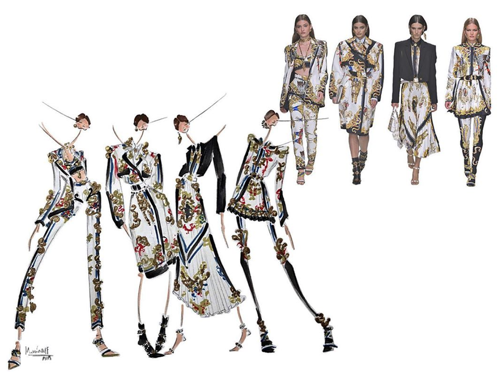 Sketches from Versace Spring 2018 Ready to Wear collection by Maria Munoz de Fernando