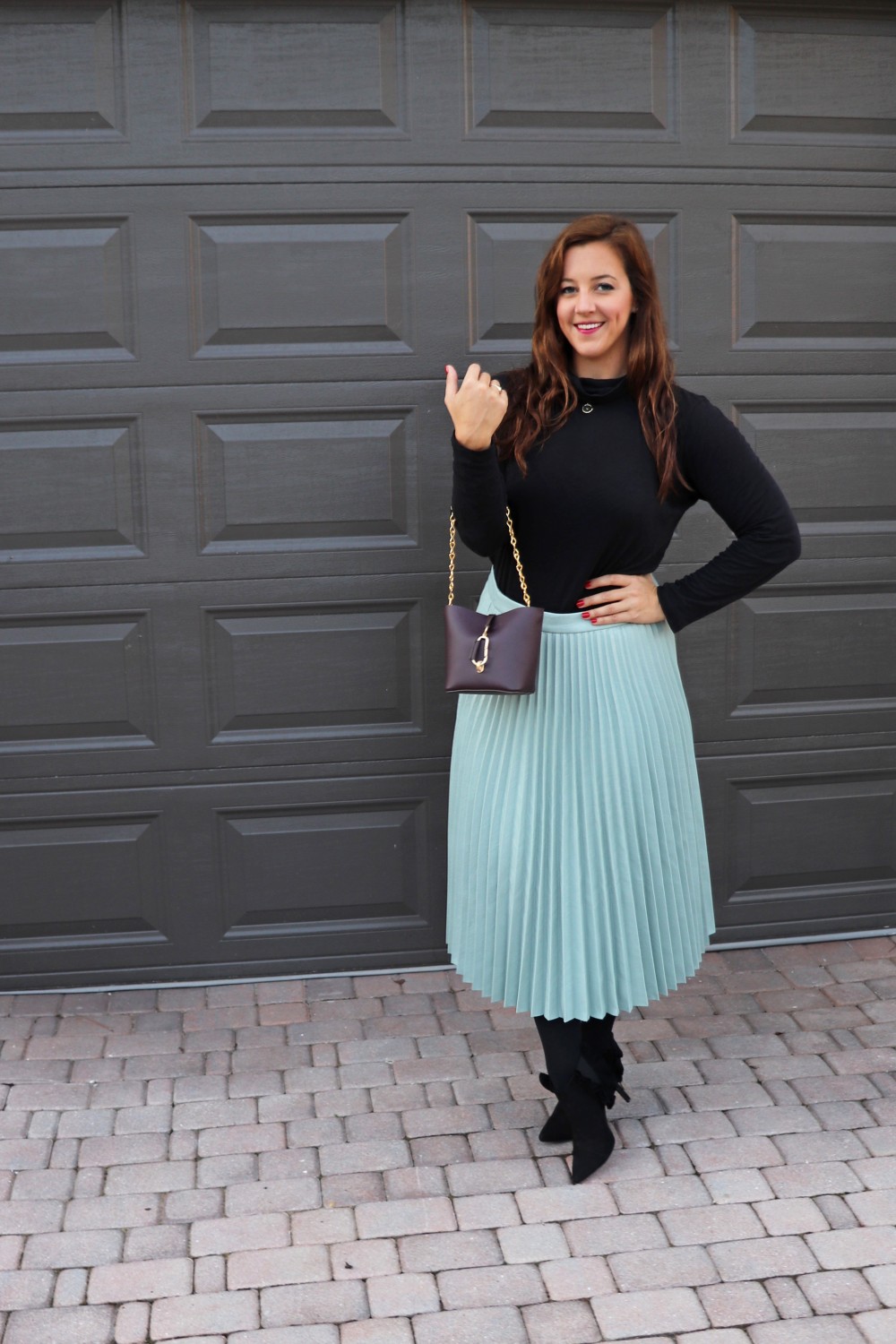 Winter Look in Pleated Croc Midi Skirt
