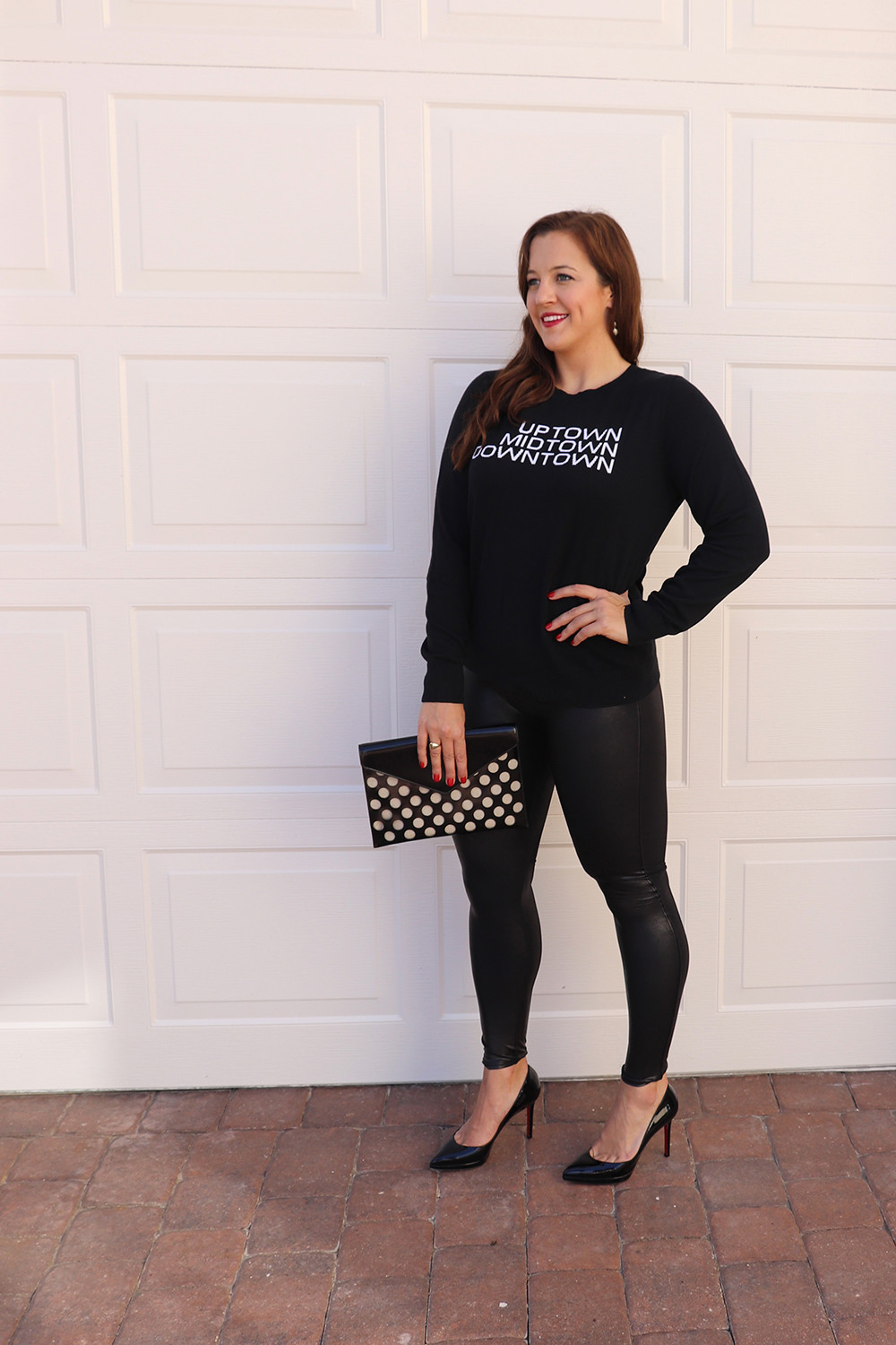 All Black Outfit - Halogen x Atlantic-Pacific Uptown Midtown NYC Sweater and Rebecca Minkoff Perf Leo Clutch