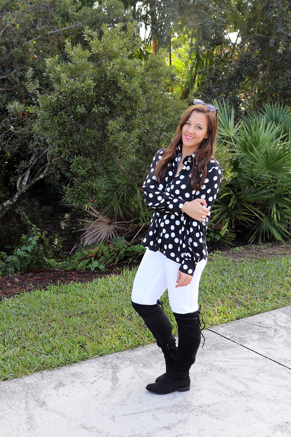 Black and White Polka Dots in Halogen x Atlantic-Pacific Print Button-Up Shirt