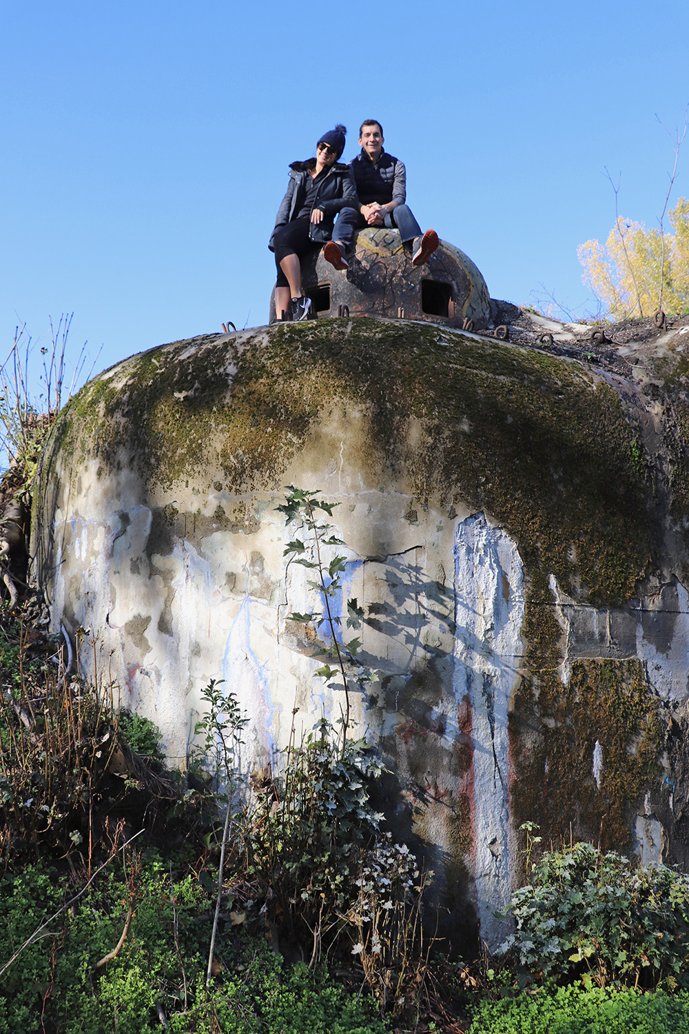 Bratislava Iron Curtain Bike Tour - Kelly and Kevin on the Bunker BS-1 WWII Czechoslovak Military Bunker