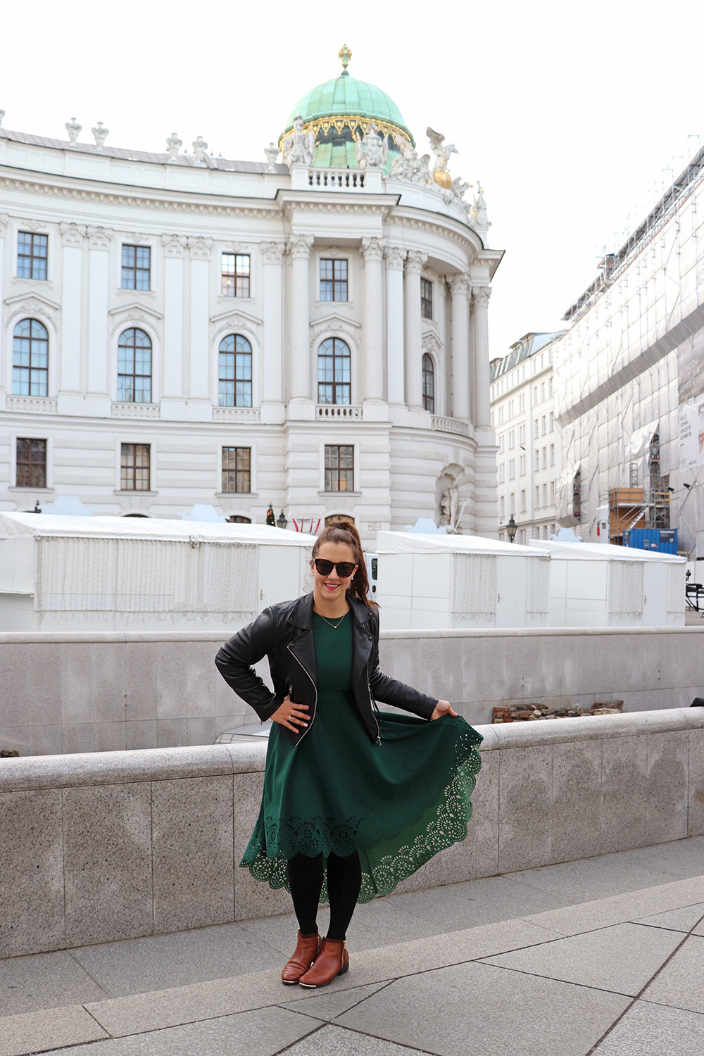 Green Dress and Marc Jacobs Square Framed Sunglasses