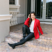 Halogen x Atlantic-Pacific Fitted Blazer in Red Chilli at Nordstrom with Spanx Faux Leather Leggings
