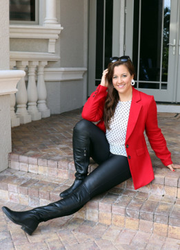 Halogen x Atlantic-Pacific Fitted Blazer in Red Chilli at Nordstrom with Spanx Faux Leather Leggings