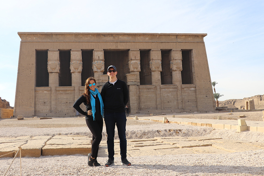 Kelly and Kevin Outside the Hathor Temple at the Temple of Dendera