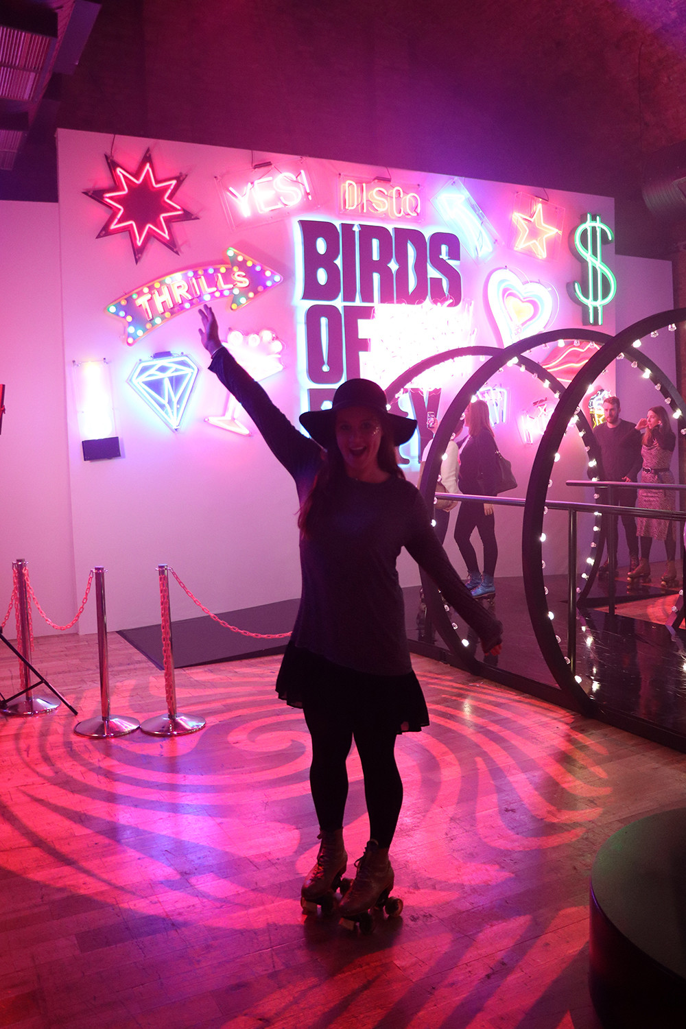 London Blogger Kelly at Warner Bros A Birds Of Prey Roller Disco