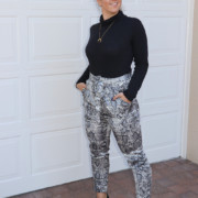 London Fashion Blogger in BB Dakota Snake Print Pants and Gorjana Crescent Pendant Necklace