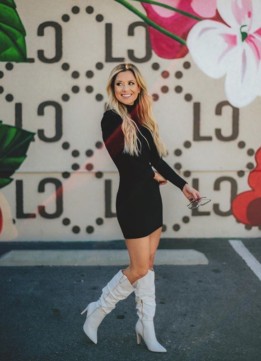 Natassia of bynatassia in Just Fab White Boots