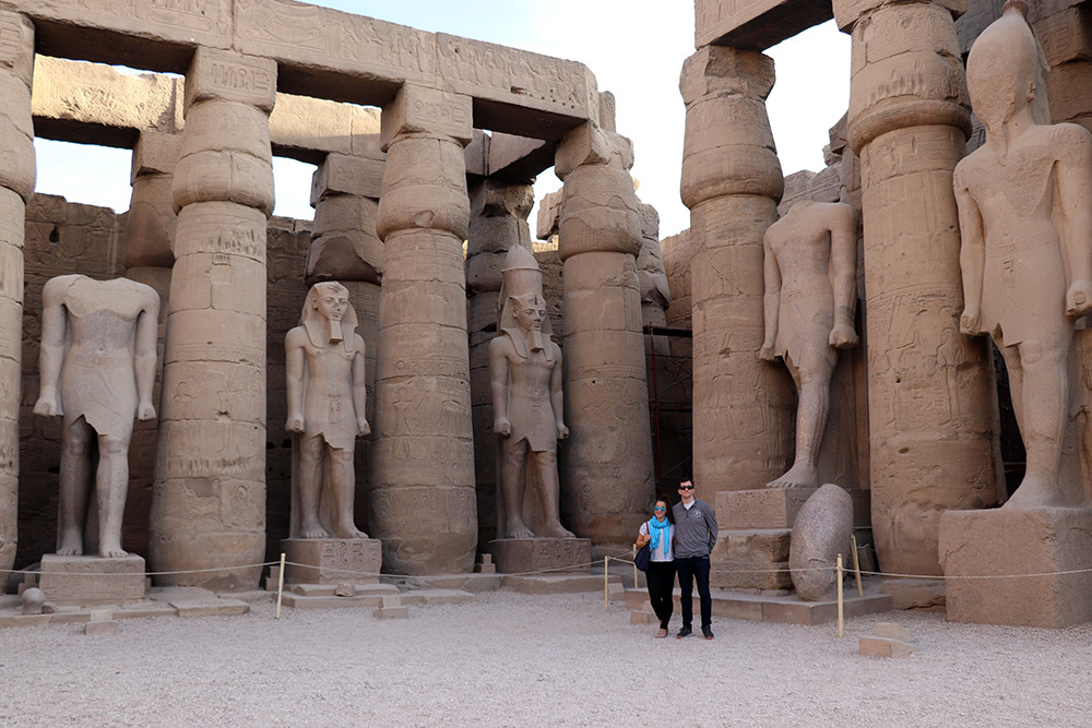 Kelly and Kevin with Statues Of Ramses II At Temple Of Luxor, Egypt