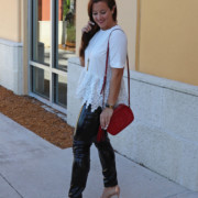 Fashion Blogger in Endless Rose Lace Tee, Vinyl Pull On Leather Trousers, and Ted Baker Pen Necklace