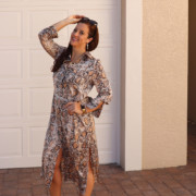 Fashion Blogger in a Python Print Shirtdress