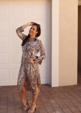 Fashion Blogger in a Python Print Shirtdress
